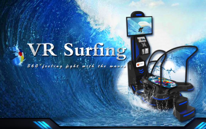 Negro y azul que se levantan juegos interactivos del entretenimiento del simulador del movimiento de 9D que practican surf VR 0