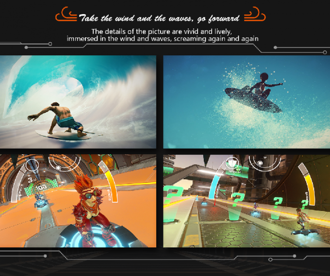 Negro y azul que se levantan juegos interactivos del entretenimiento del simulador del movimiento de 9D que practican surf VR 1