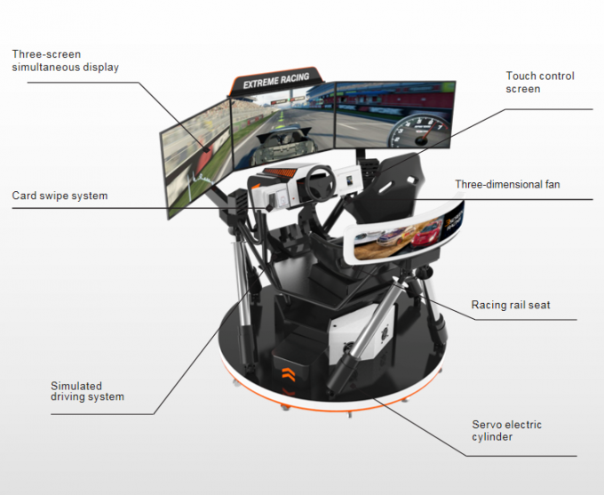 Simulador de la fibra de vidrio 9D, VR dinámico que compite con el simulador de la conducción de automóviles de la pantalla del Dof 3 de la máquina de juego del simulador 6 2