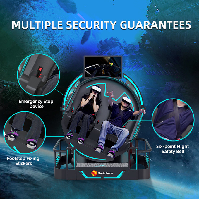 VR 360 2 asientos 9d montaña rusa VR máquinas 360 rotación VR cine 360 grados sillas voladoras simulador 4