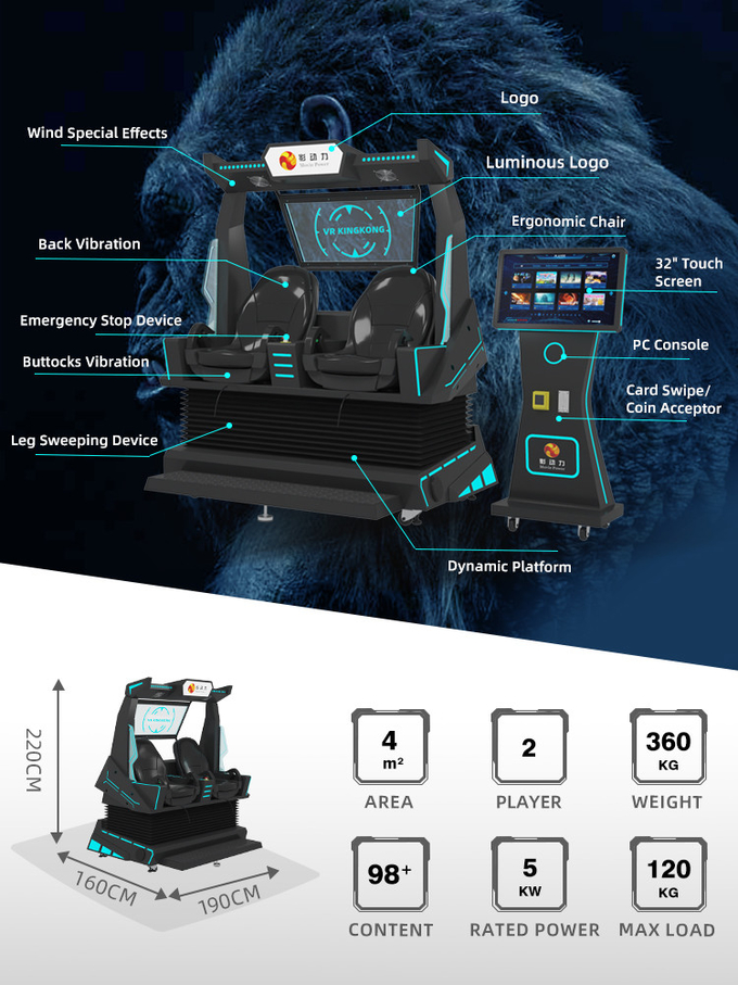 Máquina VR de 2 asientos Simulador de montañas rusas 9d VR Cinema Motion Chair Juegos de Realidad Virtual Arcade Para Comercial 1
