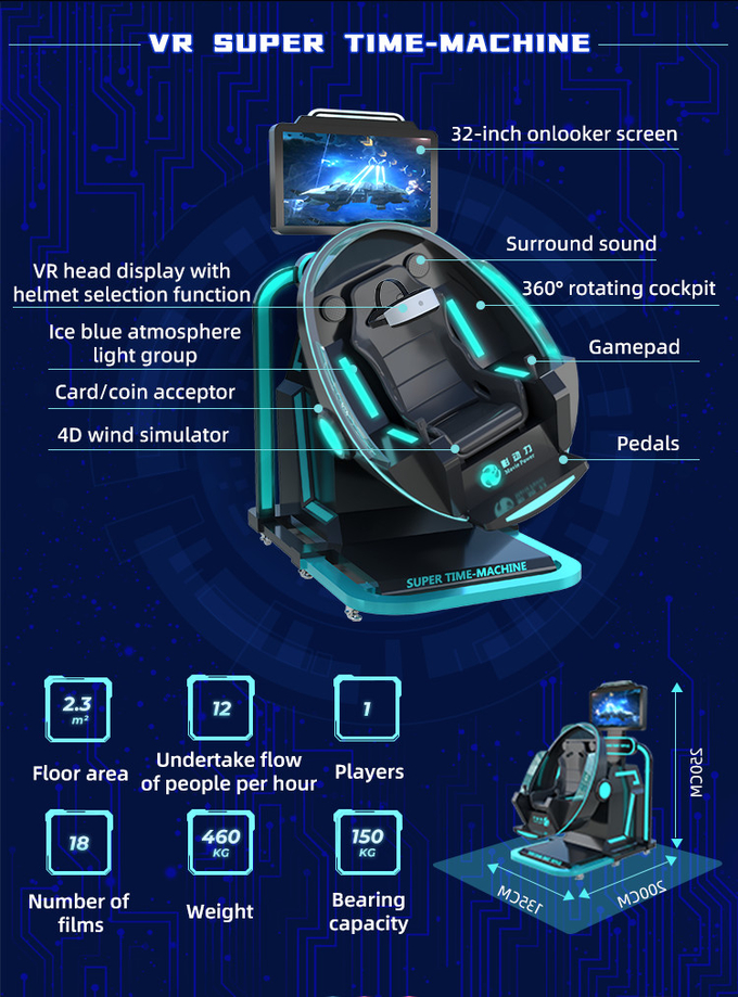 silla del huevo de 220V Vr 360 grados que giran el simulador del movimiento del cine 9d para el anuncio publicitario 1