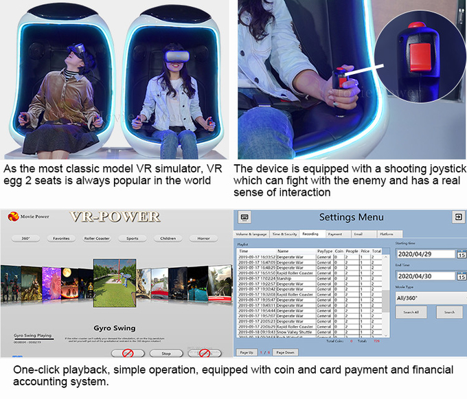 Realidad virtual para 2 jugadores 9d silla de huevo 9d vr montaña rusa máquina de juego simulador simulador de movimiento 4
