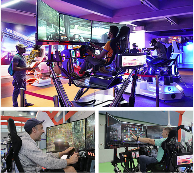 6 Coches de carreras DOF Arcade Equipo de accionamiento dinámico de movimiento 3 Simulador de conducción de pantalla 1