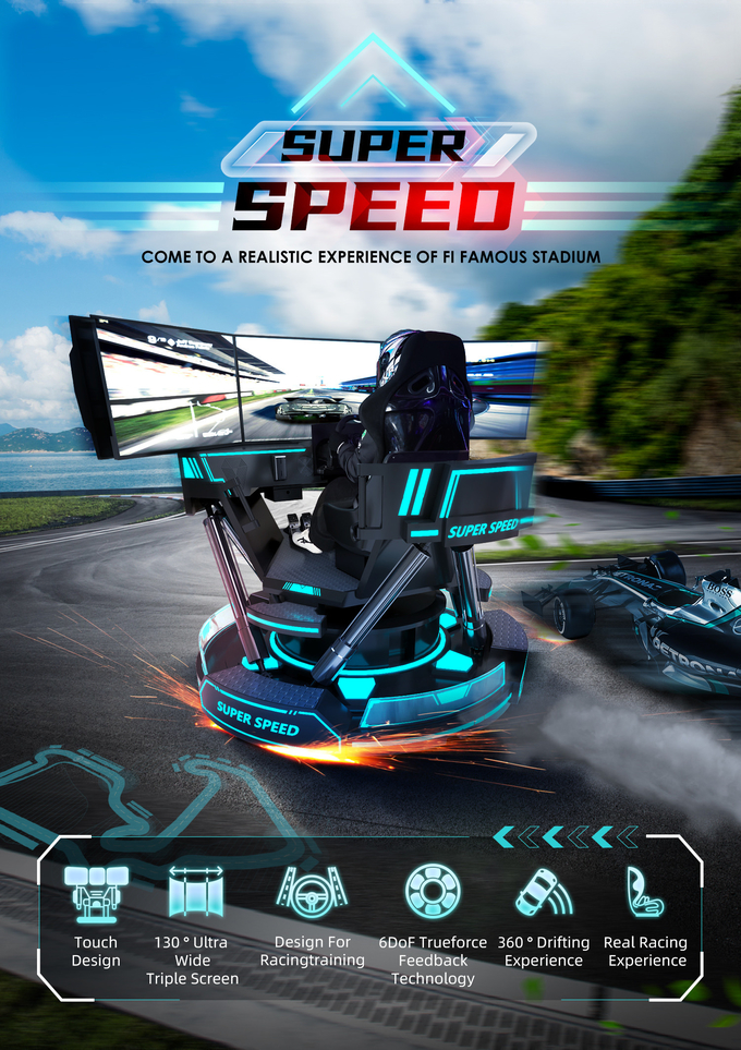VR 3 pantallas simulador de realidad virtual de carreras de coches 6-Dof Black Car Racing máquina de juego 5d coche de conducción arcade para el centro comercial 0