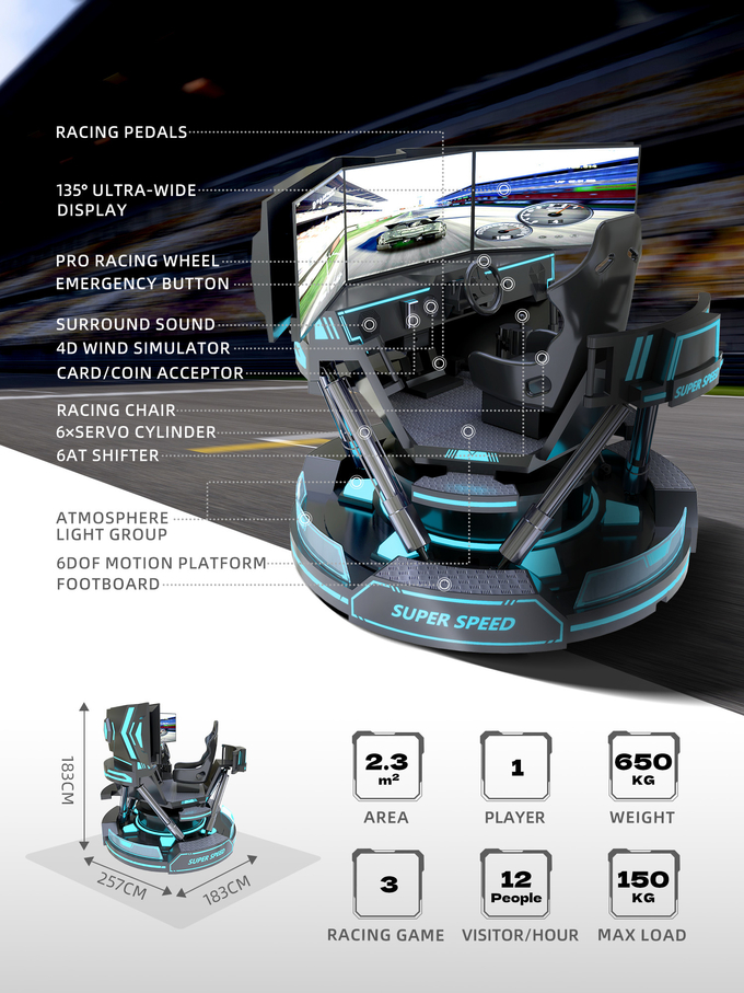 VR 3 pantallas simulador de realidad virtual de carreras de coches 6-Dof Black Car Racing máquina de juego 5d coche de conducción arcade para el centro comercial 1