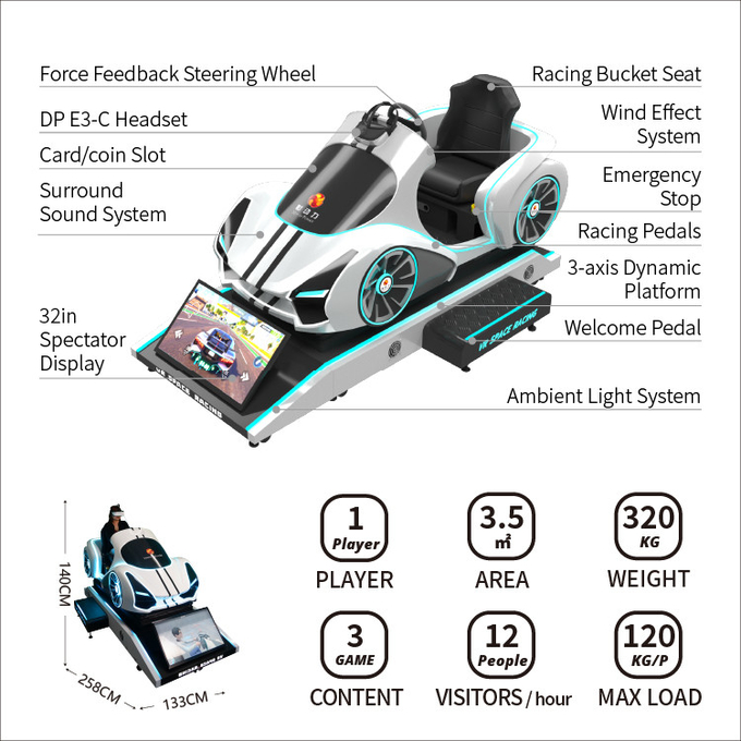 carlinga del simulador de la conducción de automóviles de la realidad virtual 9d con la plataforma Vr del movimiento que compite con la máquina de juego 4
