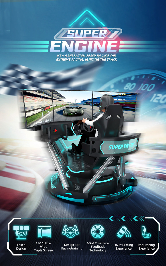 5.0KW F1 simulador de carreras de coches máquina de juego de conducción 6 plataforma de movimiento Dof con 3 pantallas 0
