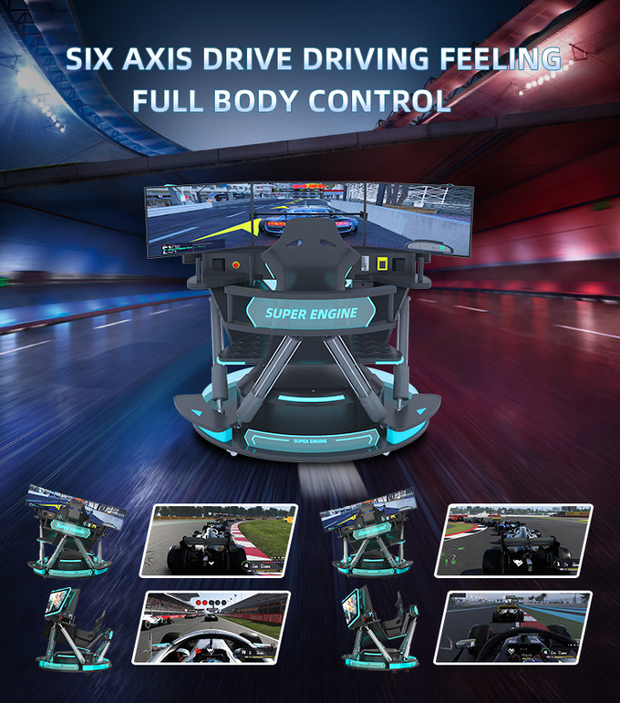 6 dof Simulador de carreras hidráulico VR Juegos de realidad virtual 3 pantalla F1 Simulador de carreras 3