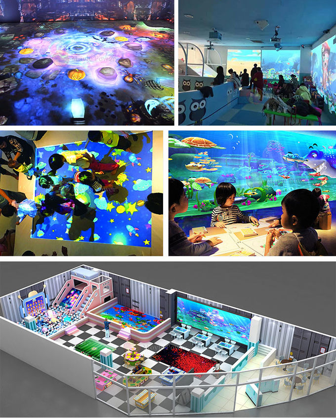 Juegos interactivos del piso del movimiento del túnel del holograma del proyector del equipo 3d del patio de los niños 0